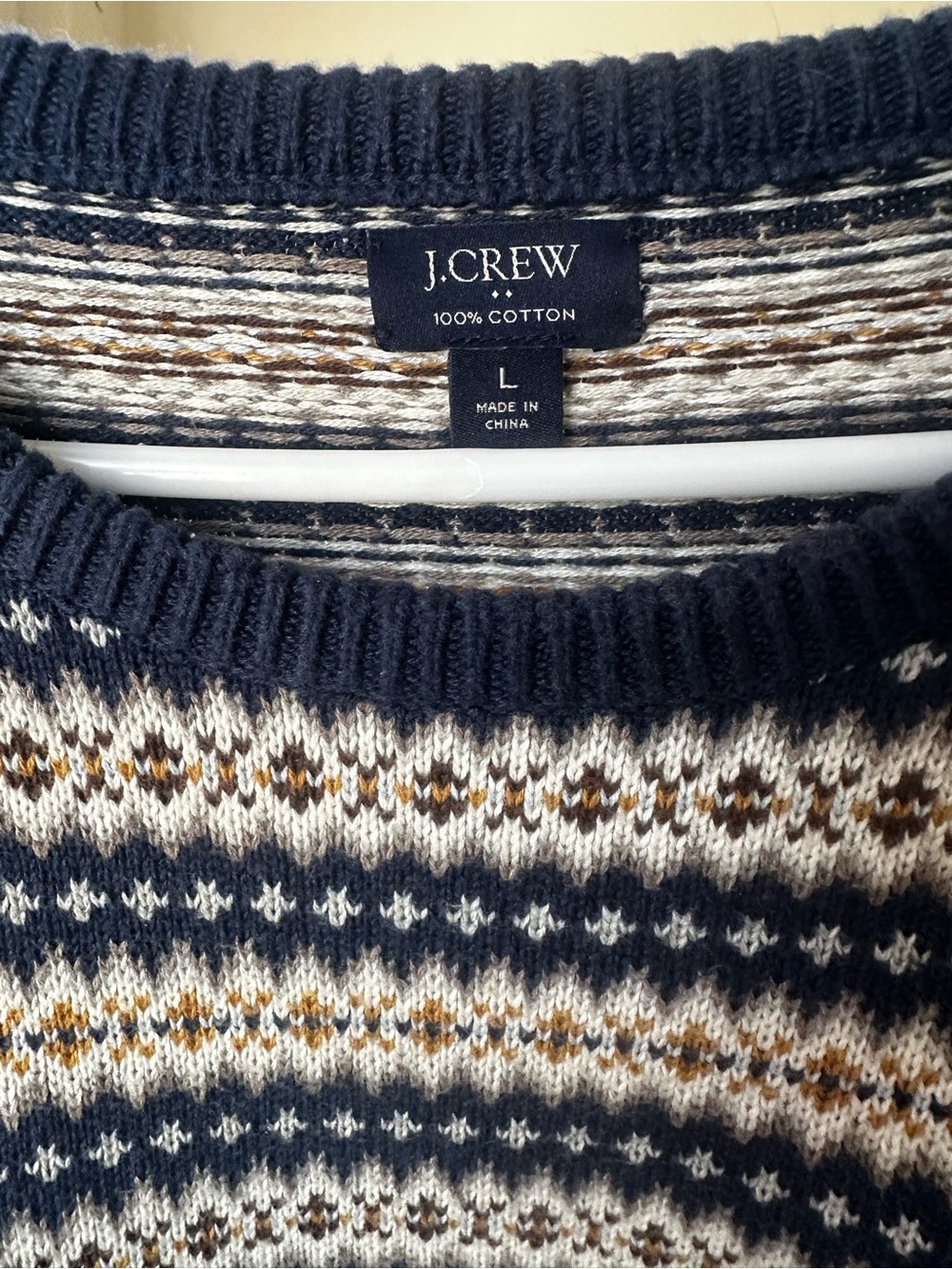 J. Crew Navy, Cream & Gold Fair Isle Cotton Crewneck Sweater